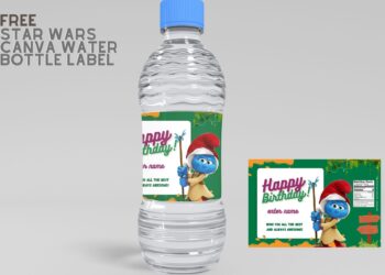 (Free) The Smurf Canva Birthday Water Bottle Labels