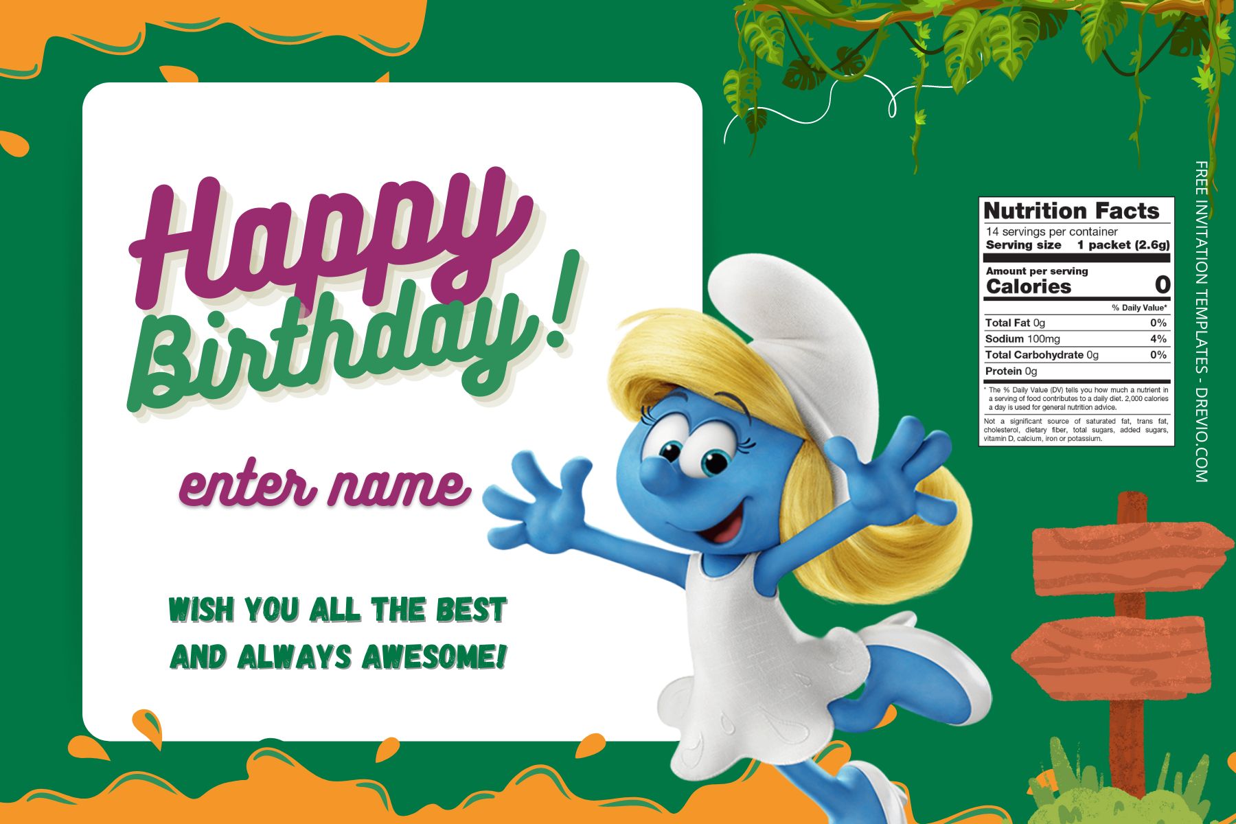 (Free) The Smurf Canva Birthday Water Bottle Labels Eight