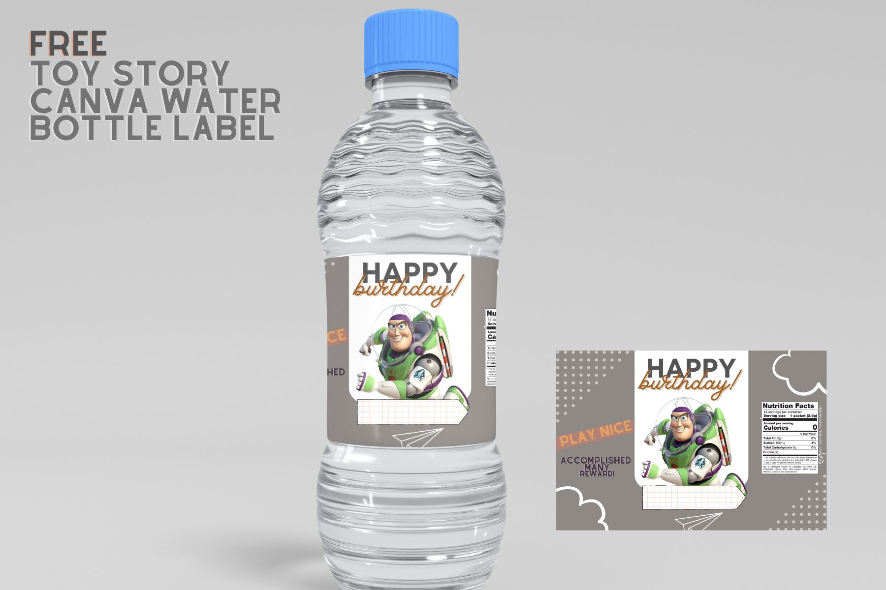 (Free) Toy Story Canva Birthday Water Bottle Labels