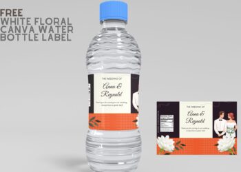 (Free) White Floral Canva Wedding Water Bottle Labels