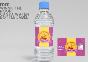 (Free) Winnie The Pooh Canva Birthday Water Bottle Labels