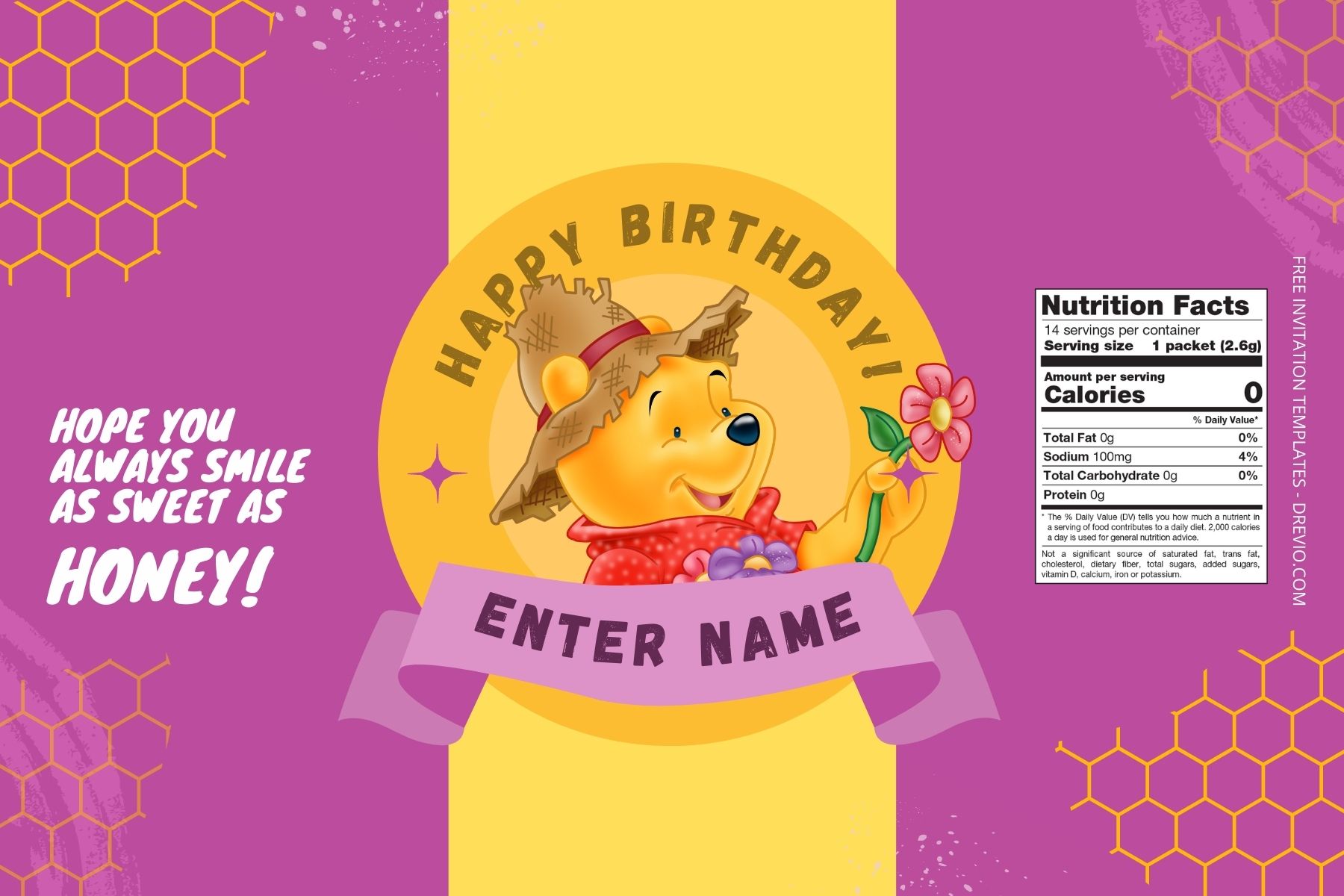 (Free) Winnie The Pooh Canva Birthday Water Bottle Labels Five