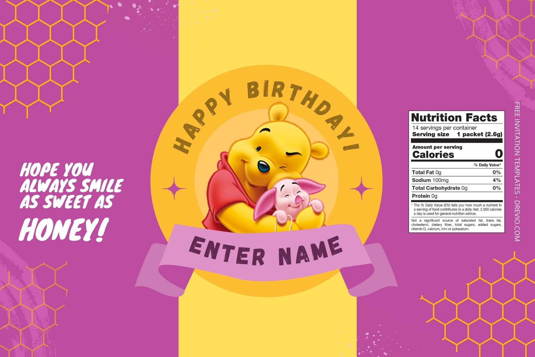 (Free) Winnie The Pooh Canva Birthday Water Bottle Labels Three
