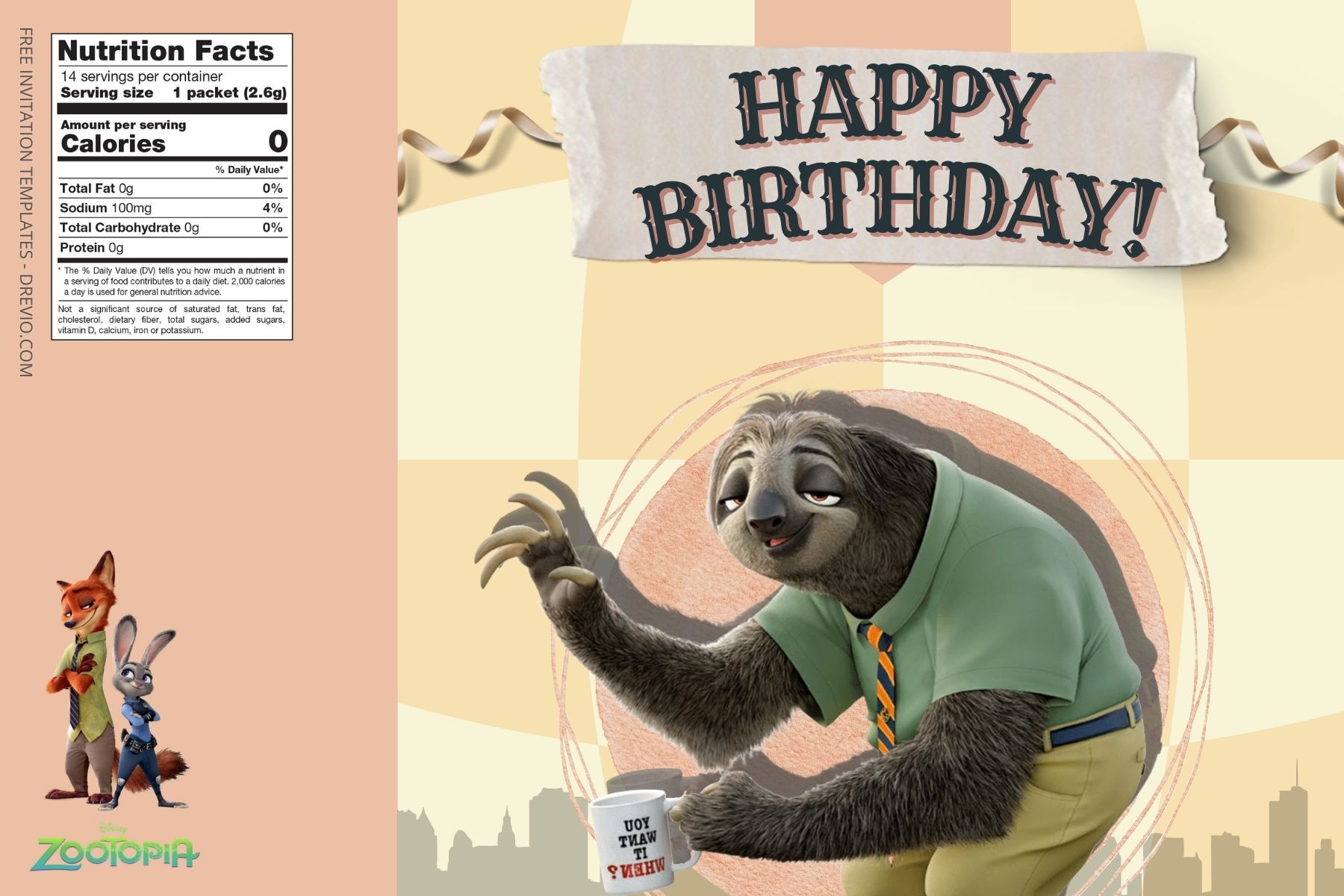 (Free) Zootopia Canva Birthday Water Bottle Labels One