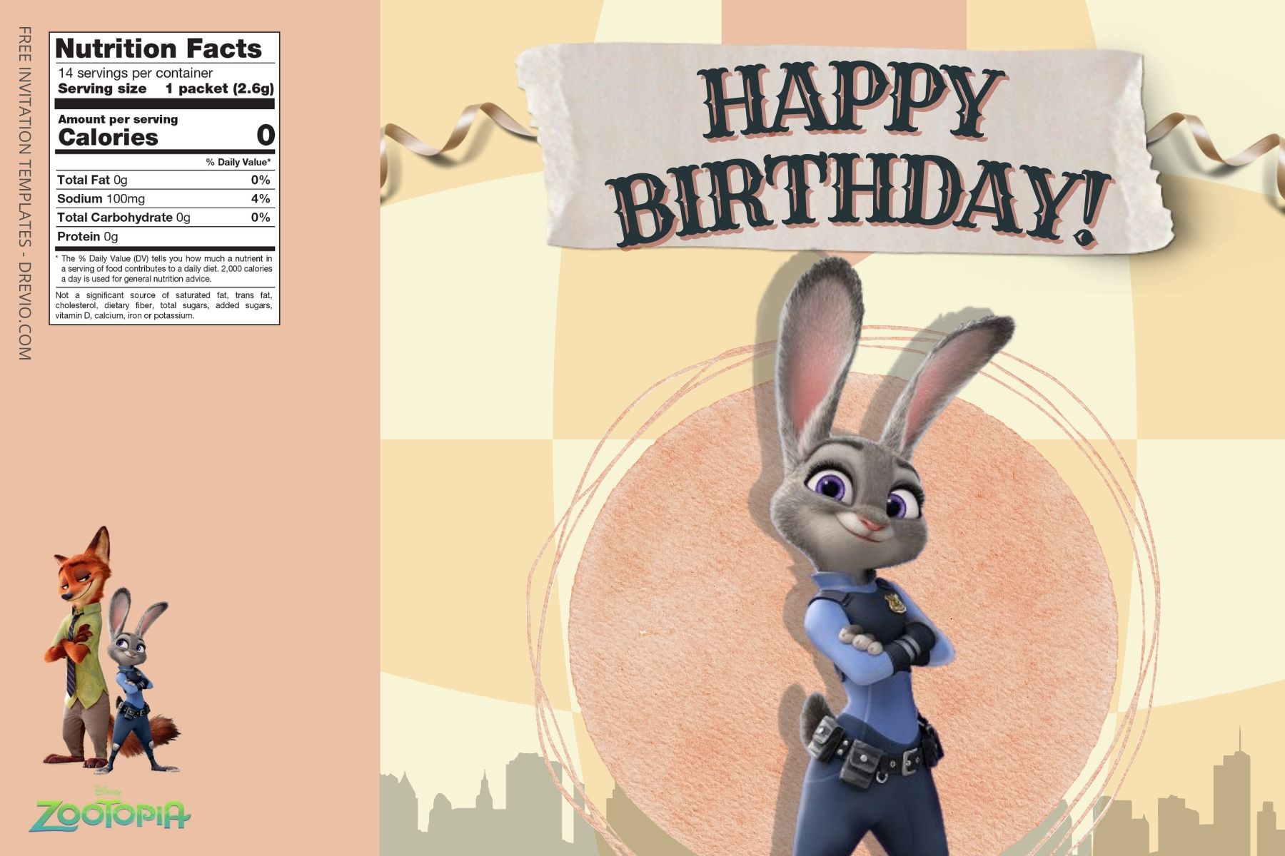 (Free) Zootopia Canva Birthday Water Bottle Labels Three