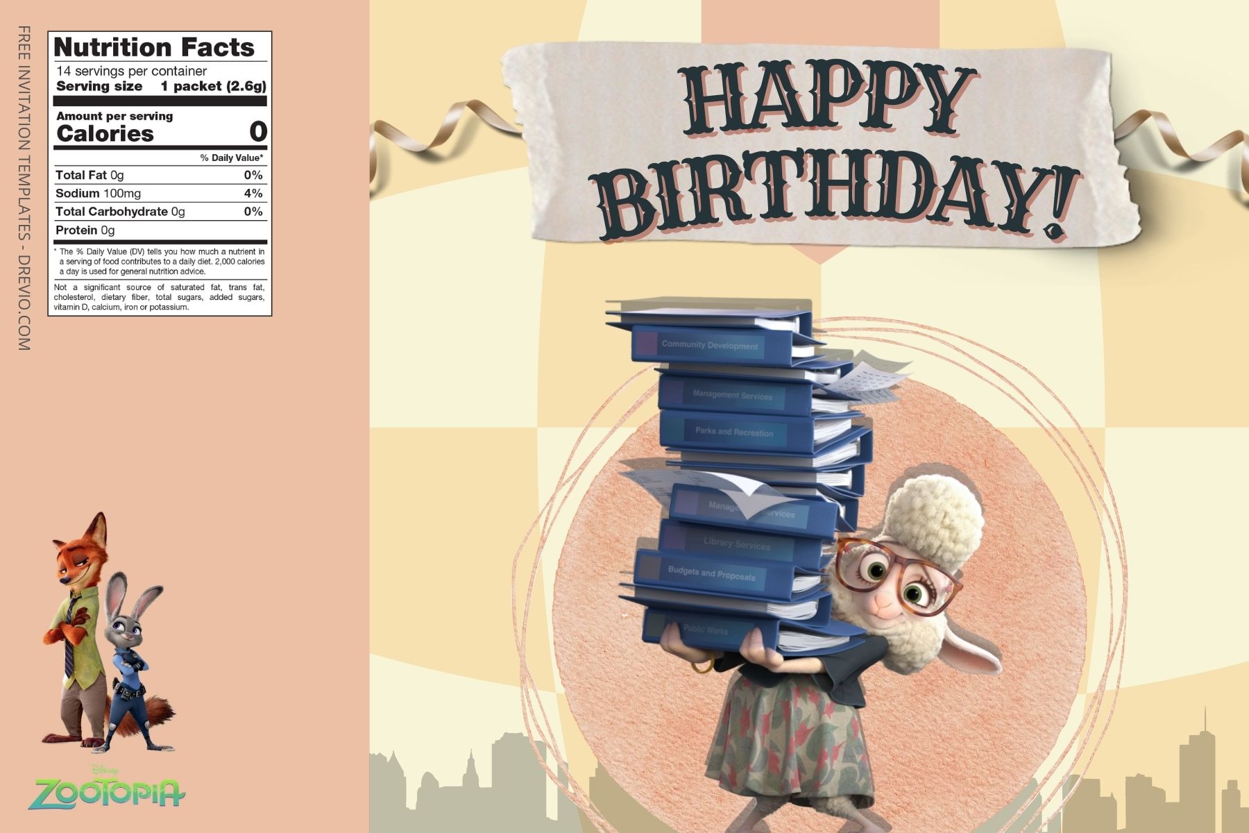 (Free) Zootopia Canva Birthday Water Bottle Labels Two