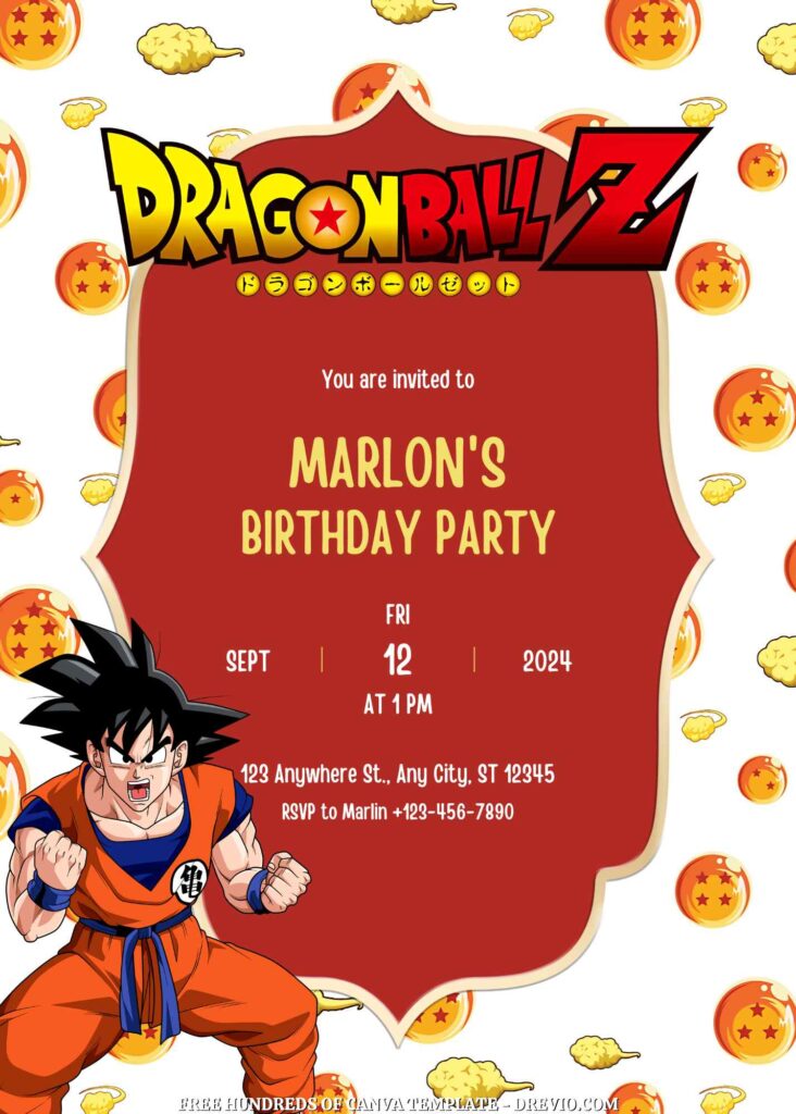 Invitation Template of FREE - 14+ Dragon Ball Canva Birthday Invitation Templates 1