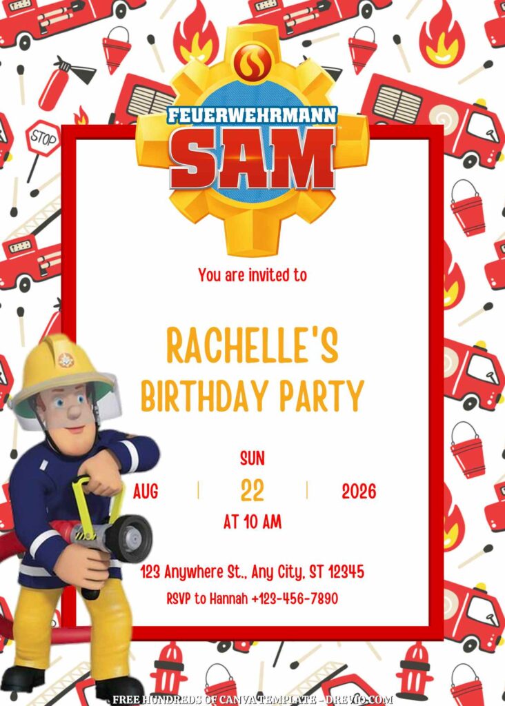 Invitation Template of FREE - 16+ Fireman Sam Canva Birthday Invitation Templates 1