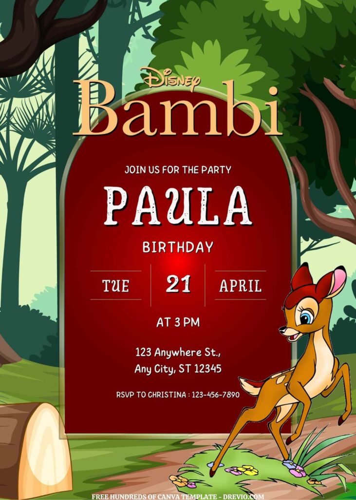 Invitation Template of FREE EDITABLE - 16 Bambi Canva Templates 1