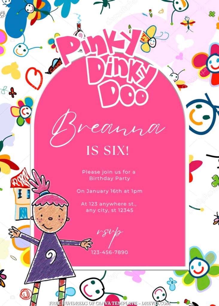 Free Customize Pinky Dinky Doo Birthday Invitations with Group in the Background