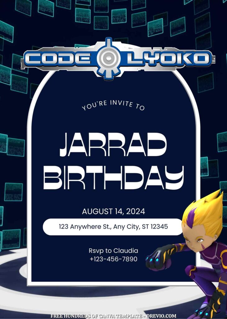 Free Code Lyoko Birthday Invitations with Black Background
