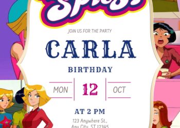 Free Totally Spies Birthday Invitations with Group in the Background