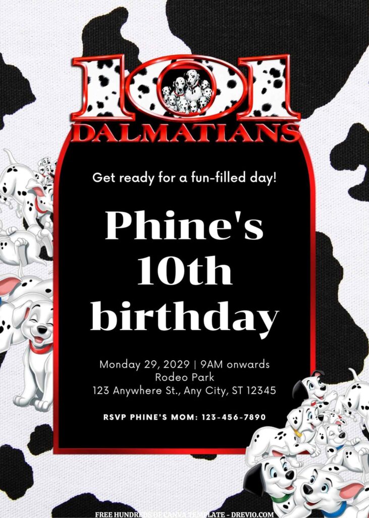 Invitation Template of FREE EDITABLE - 16 101 Dalmatians Canva Templates 1