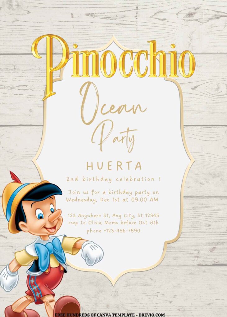 Invitation Template of FREE EDITABLE - 16 Pinocchio Canva Templates 1