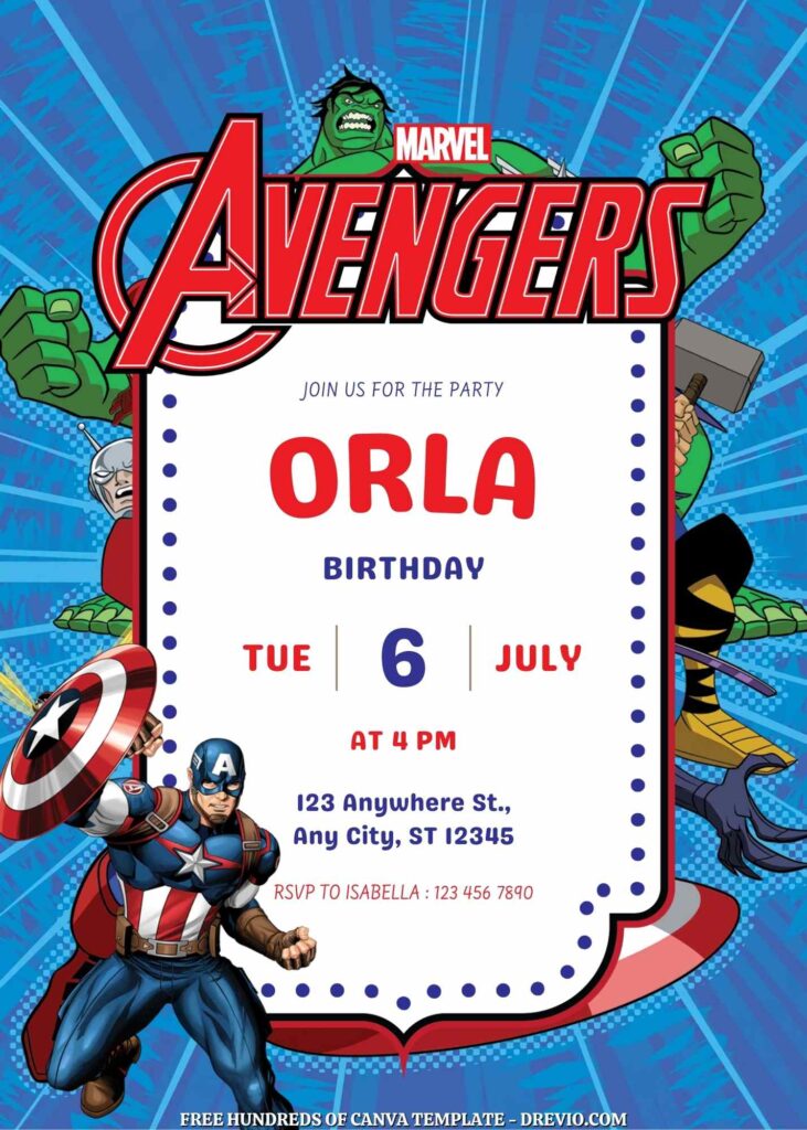 Free Avengers Birthday Invitations with Group in the Background