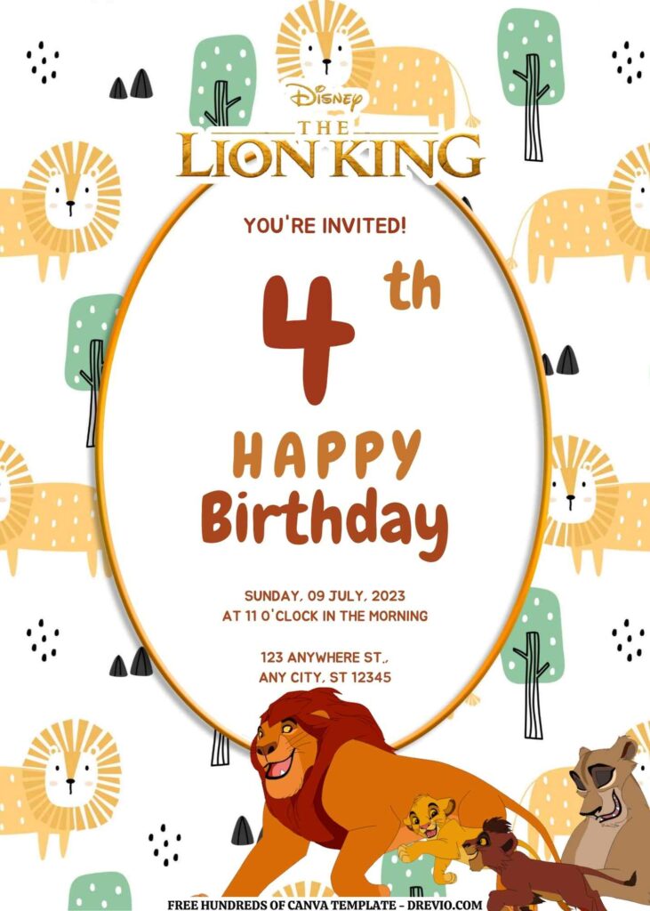 Invitation Template of FREE EDITABLE -  18 The Lion King Canva Templates 1