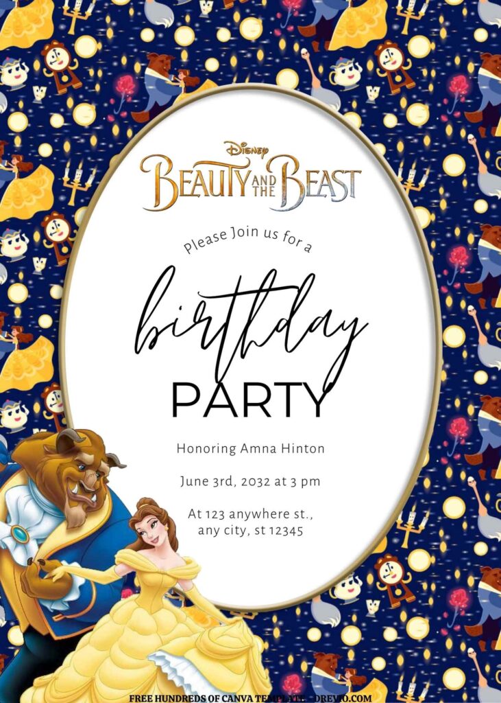 Invitation Template of FREE EDITABLE - 18 Beauty and the Beast Canva Templates 1