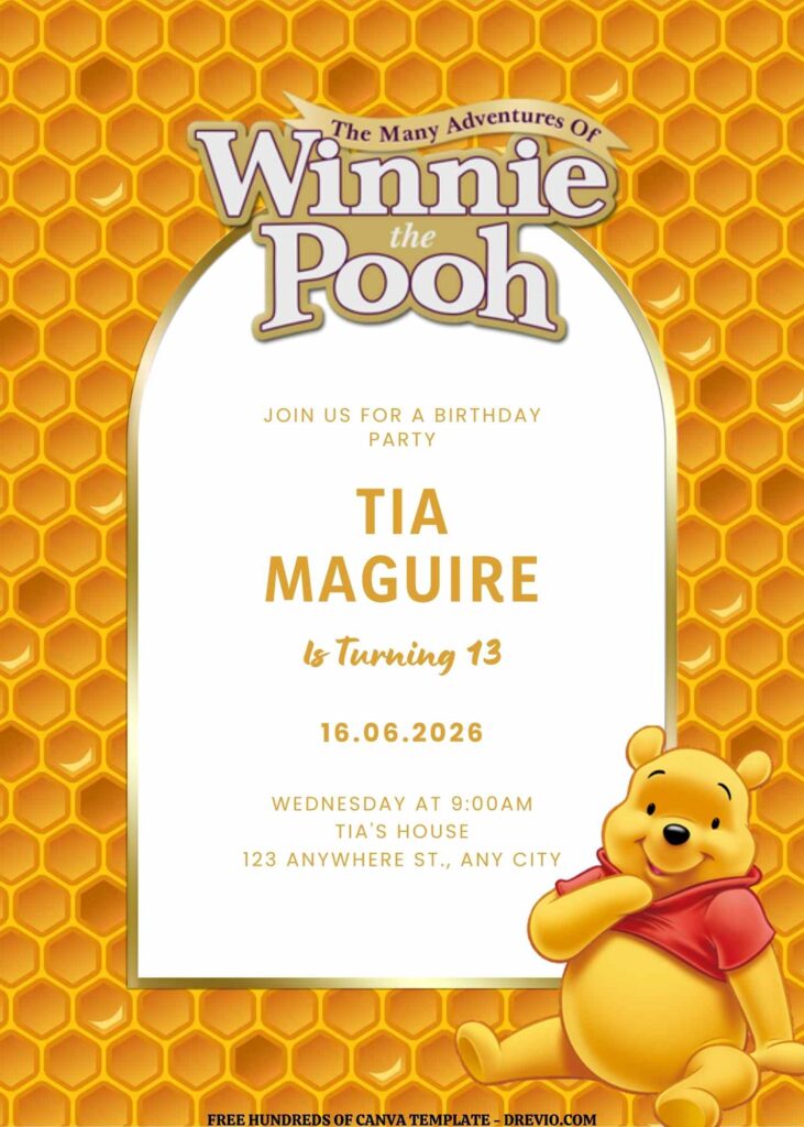 Invitation Template of FREE EDITABLE -  18 Winnie the Pooh Canva Templates 1