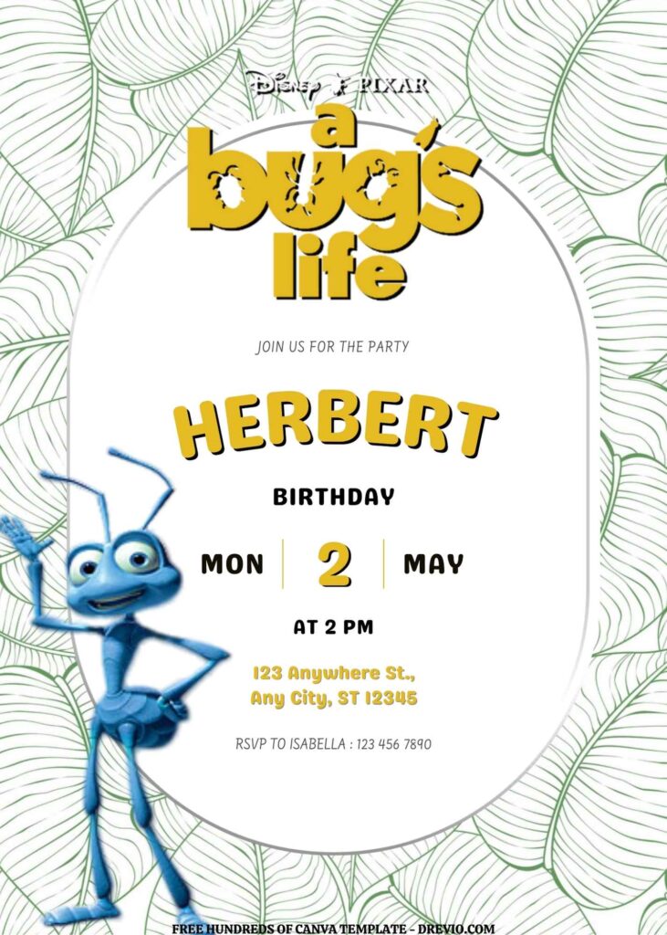 Invitation Template of FREE EDITABLE -  20 A Bug's Life Canva Templates 1