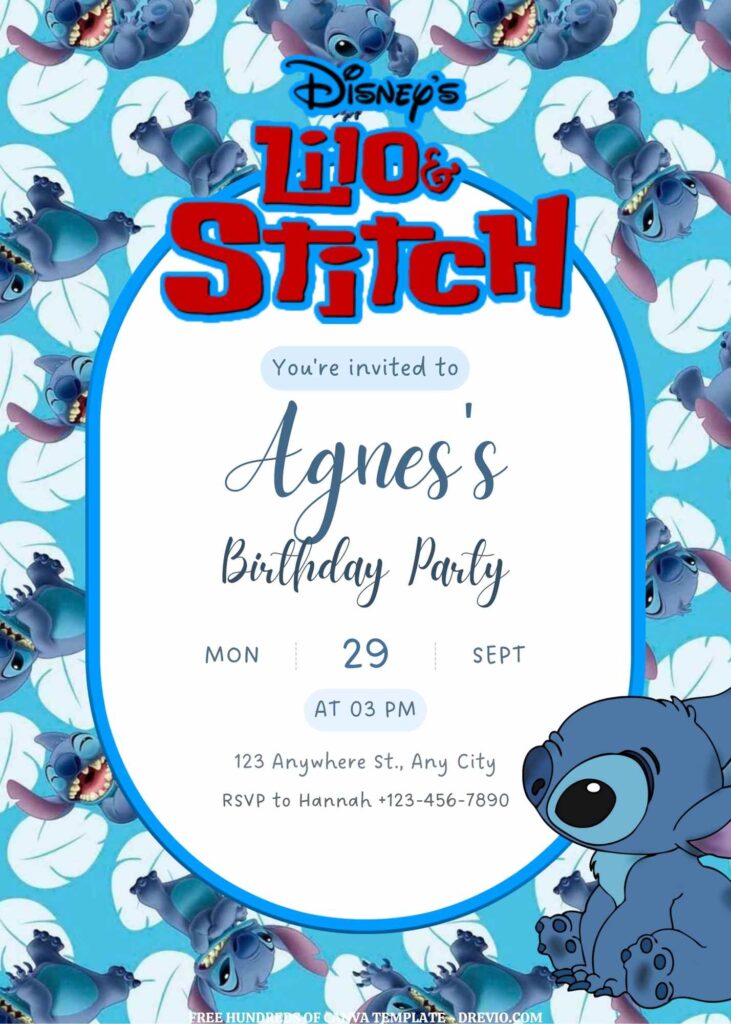 Invitation Template of FREE EDITABLE -  20 Lilo & Stitch Canva Templates 1