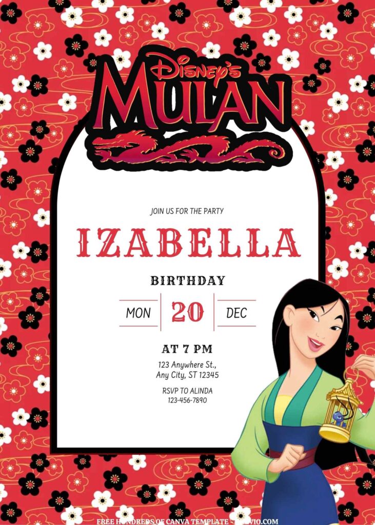 Invitation Template of FREE EDITABLE -  20 Mulan Canva Templates 1