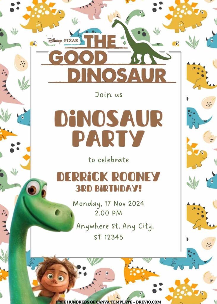 Invitation Template of FREE EDITABLE -  20 The Good Dinosaur Canva Templates 1