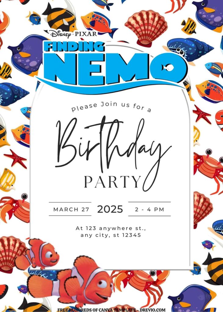 Invitation Template of FREE EDITABLE - 20 Finding Nemo Canva Templates 1