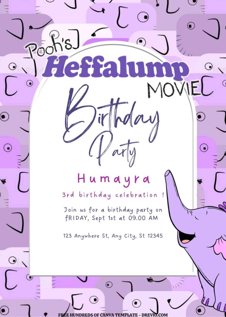 Invitation Template of FREE EDITABLE - 11 Pooh's Heffalump Canva Templates 1