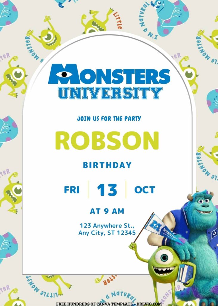 Invitation Template of FREE EDITABLE - 14 Monsters University Canva Templates 1