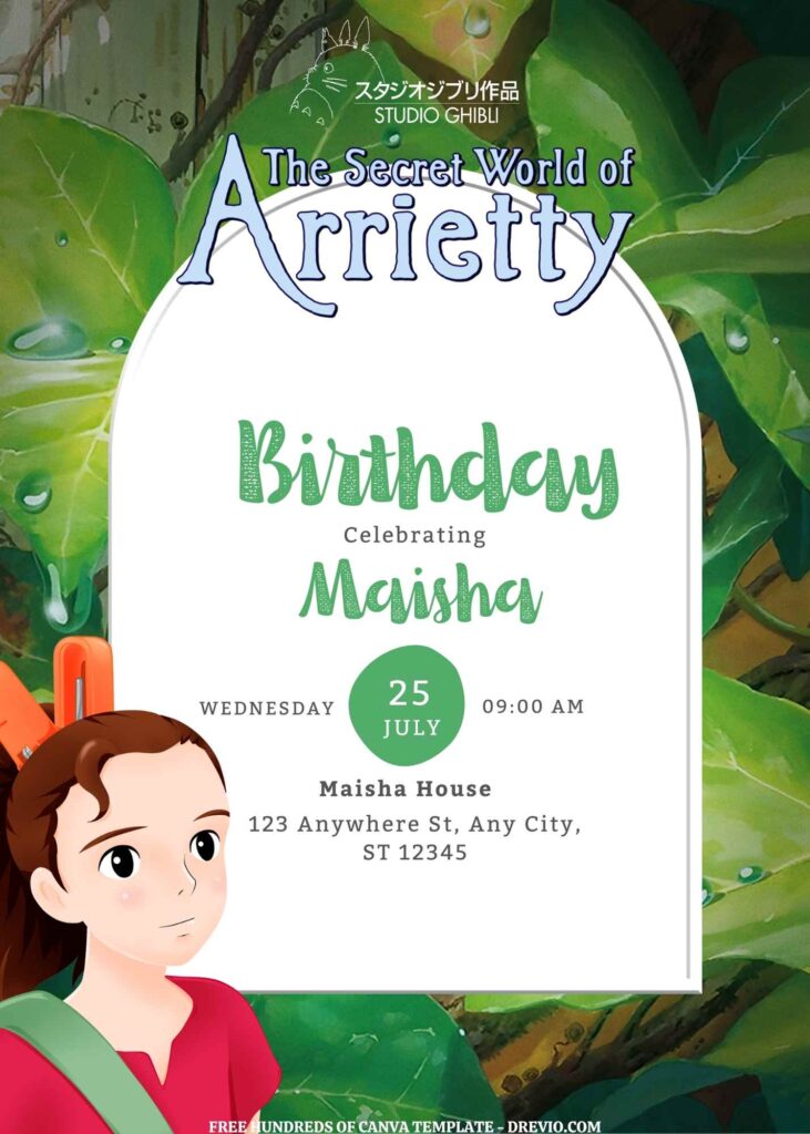 Invitation Template of FREE EDITABLE - 14 The Secret World of Arrietty Canva Templates 1