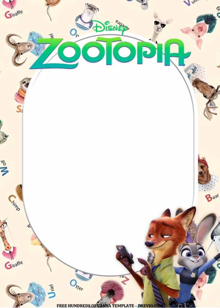 Invitation Template of FREE EDITABLE - 16 Zootopia Canva Birthday Invitation Templates 7