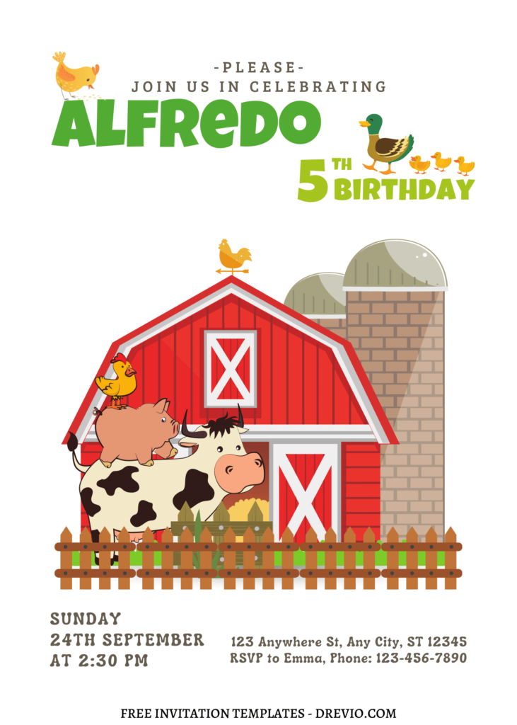 10+ Fun On The Farm Canva Birthday Invitation Templates with Cartoon cow and duck
