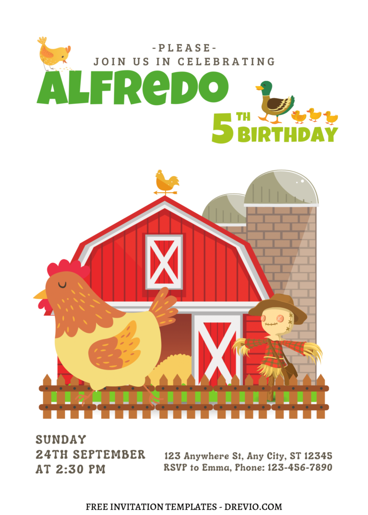 10+ Fun On The Farm Canva Birthday Invitation Templates with adorable Chicken