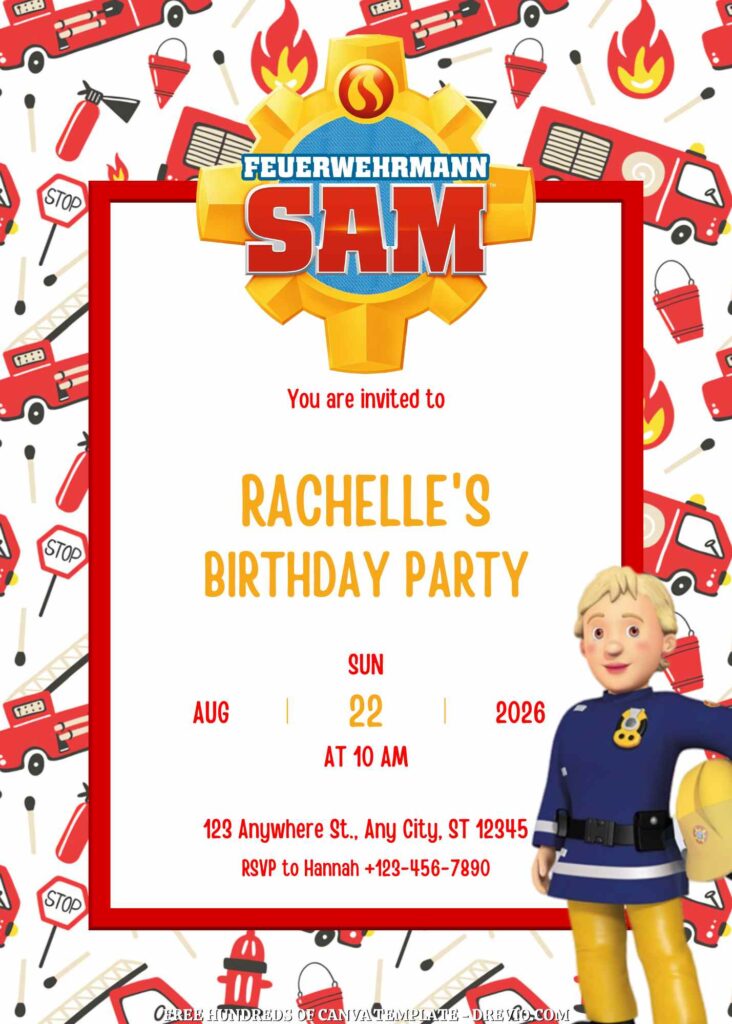 Invitation Template of FREE - 16+ Fireman Sam Canva Birthday Invitation Templates 11