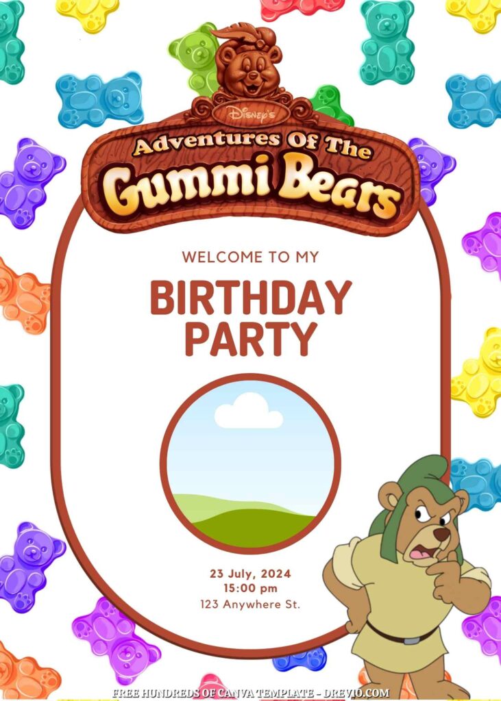 Free Adventures of the Gummi Bears Invitations with Group in the Background