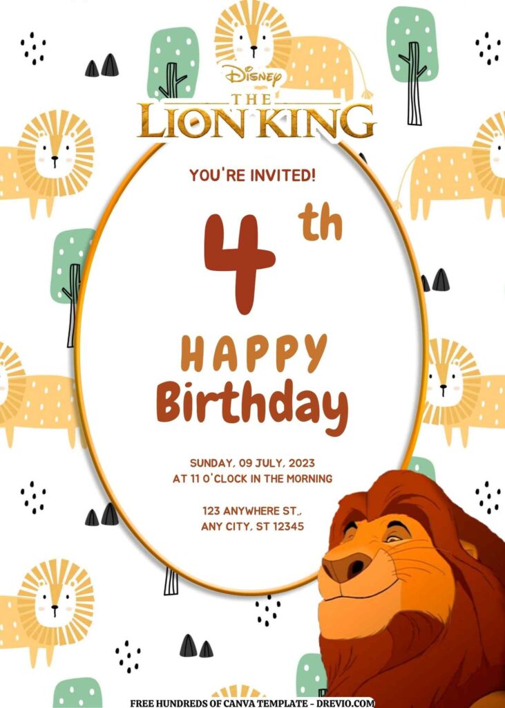 Invitation Template of FREE EDITABLE -  18 The Lion King Canva Templates 11