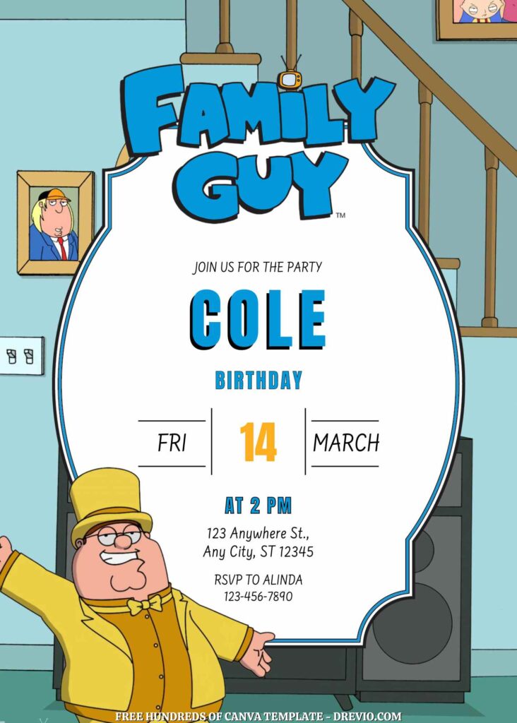 Free Family Guy Birthday Invitations with Blue Background