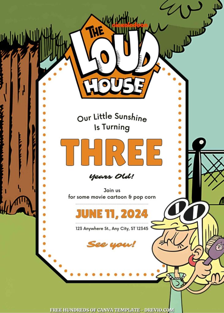 Free The Loud House Birthday Invitations with Home in the Background