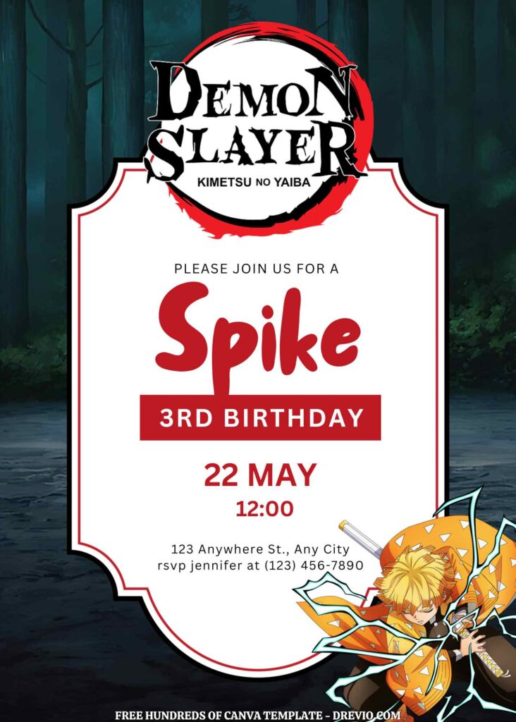 Free Demon Slayer Birthday Invitations In the Dark Background