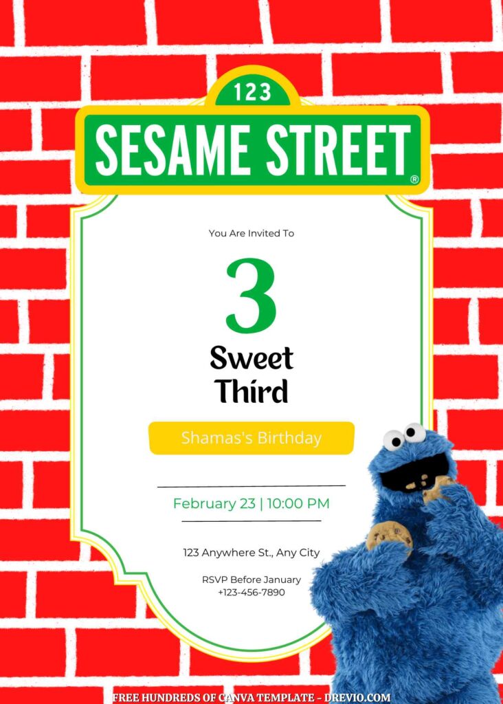 Free Sesame Street Birthday Invitations with Brick in the Background