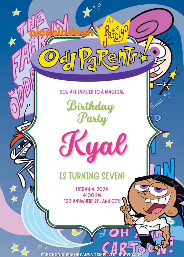 Free Fairly OddParents Birthday Invitations with Group in the Background