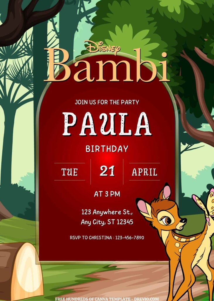 Invitation Template of FREE EDITABLE - 16 Bambi Canva Templates 11