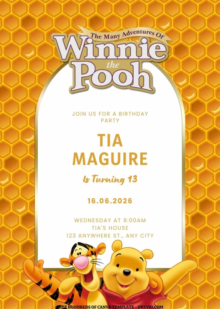 Invitation Template of FREE EDITABLE -  18 Winnie the Pooh Canva Templates 11