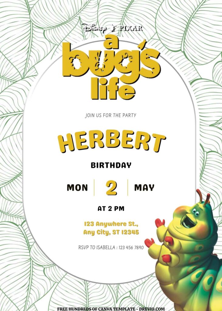 Invitation Template of FREE EDITABLE -  20 A Bug's Life Canva Templates 11