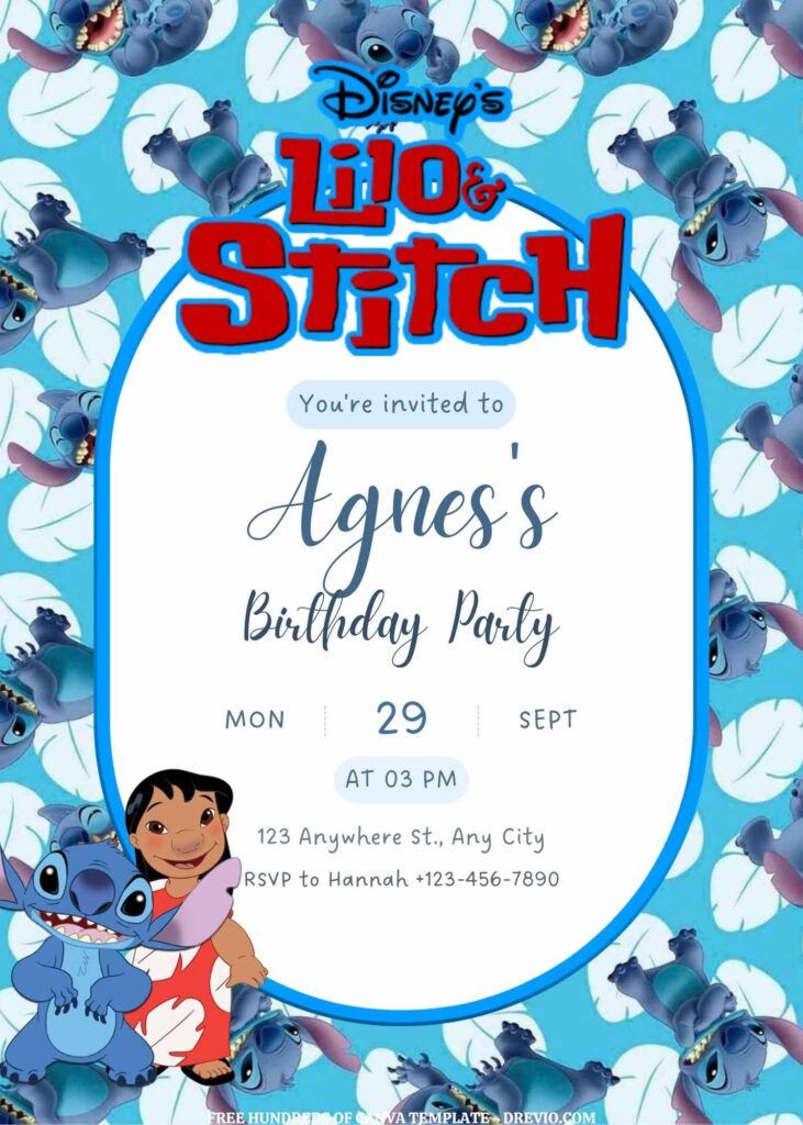 Invitation Template of FREE EDITABLE -  20 Lilo & Stitch Canva Templates 11