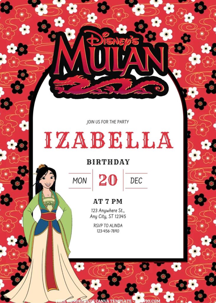 Invitation Template of FREE EDITABLE -  20 Mulan Canva Templates 11