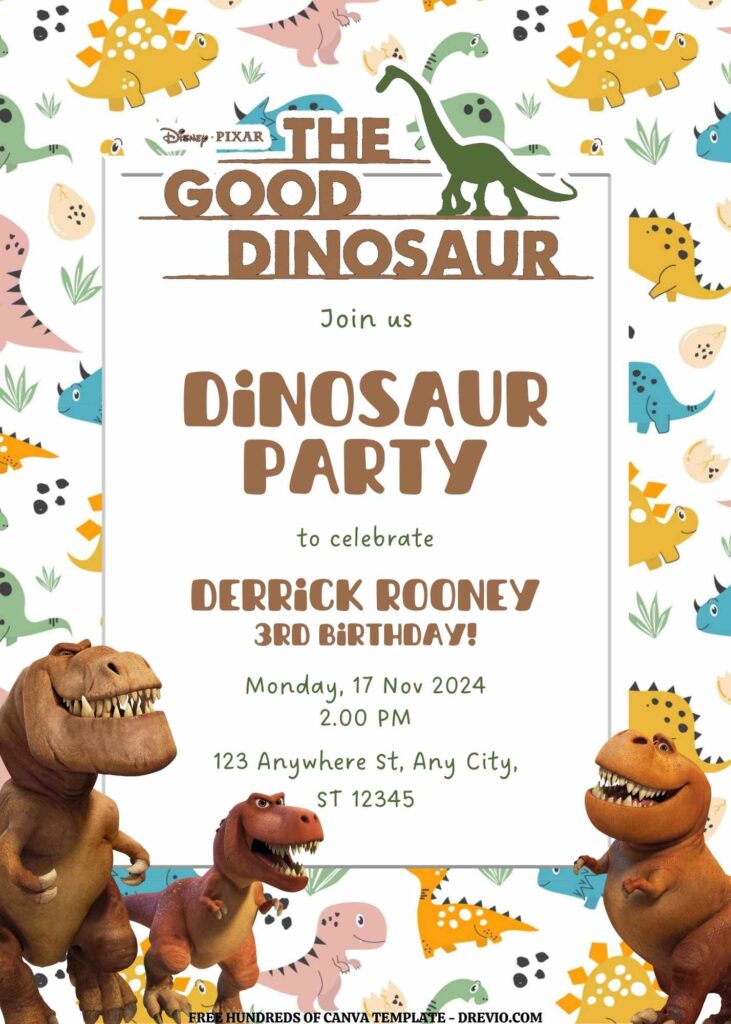 Invitation Template of FREE EDITABLE -  20 The Good Dinosaur Canva Templates 11