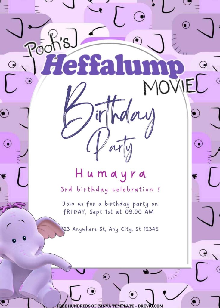 Invitation Template of FREE EDITABLE - 11 Pooh's Heffalump Canva Templates 11