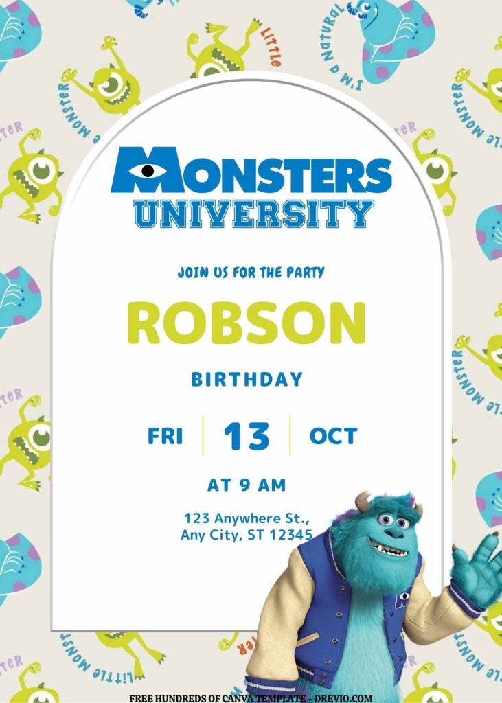 Invitation Template of FREE EDITABLE - 14 Monsters University Canva Templates 11