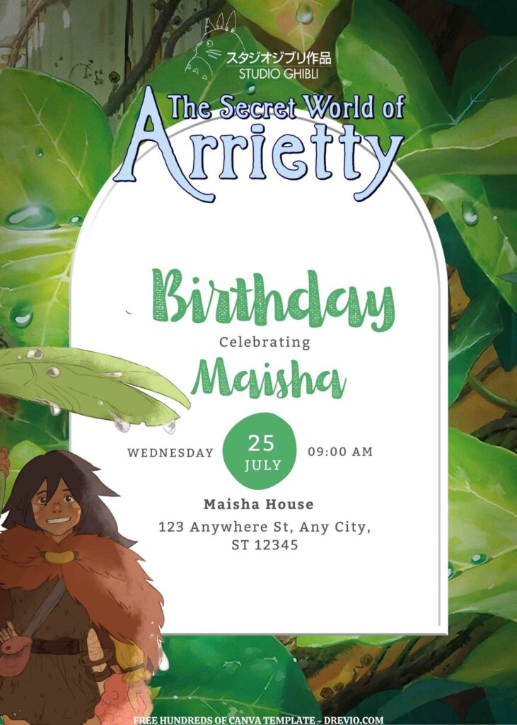 Invitation Template of FREE EDITABLE - 14 The Secret World of Arrietty Canva Templates 11